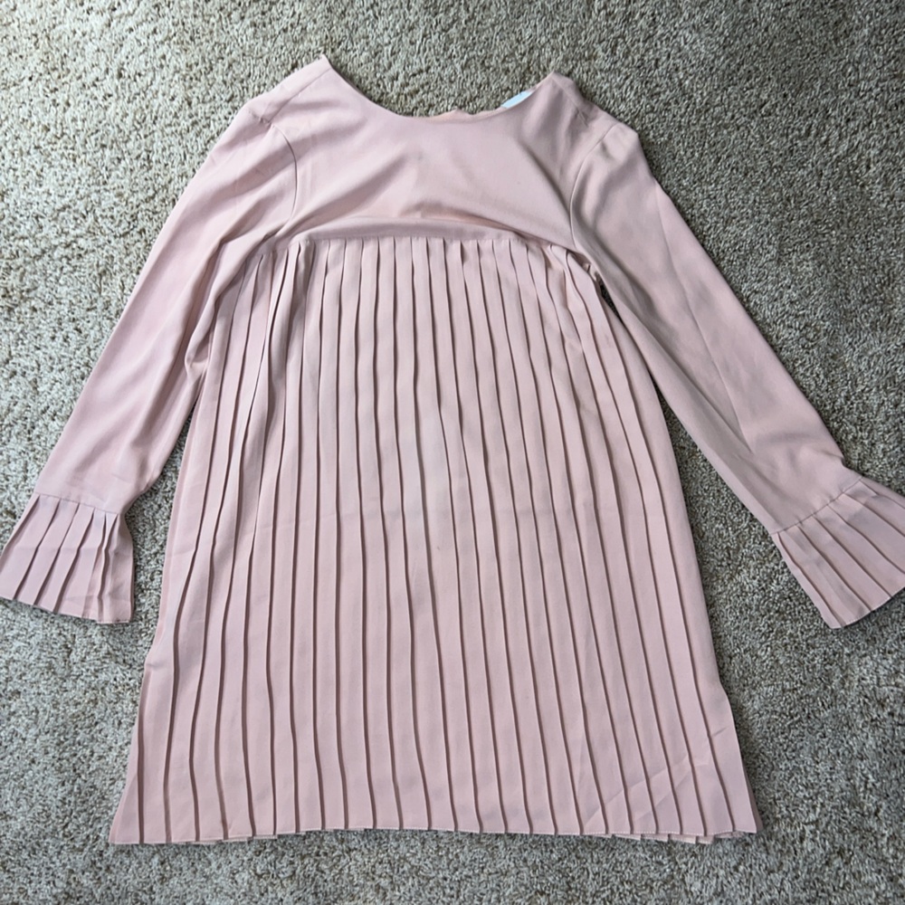 ASOS Pink Pleated Long Sleeve Dress